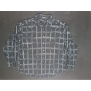 Geoffrey Beene Mens‎ L Button Up Black Plaid Long Sleeve Shirt A7004